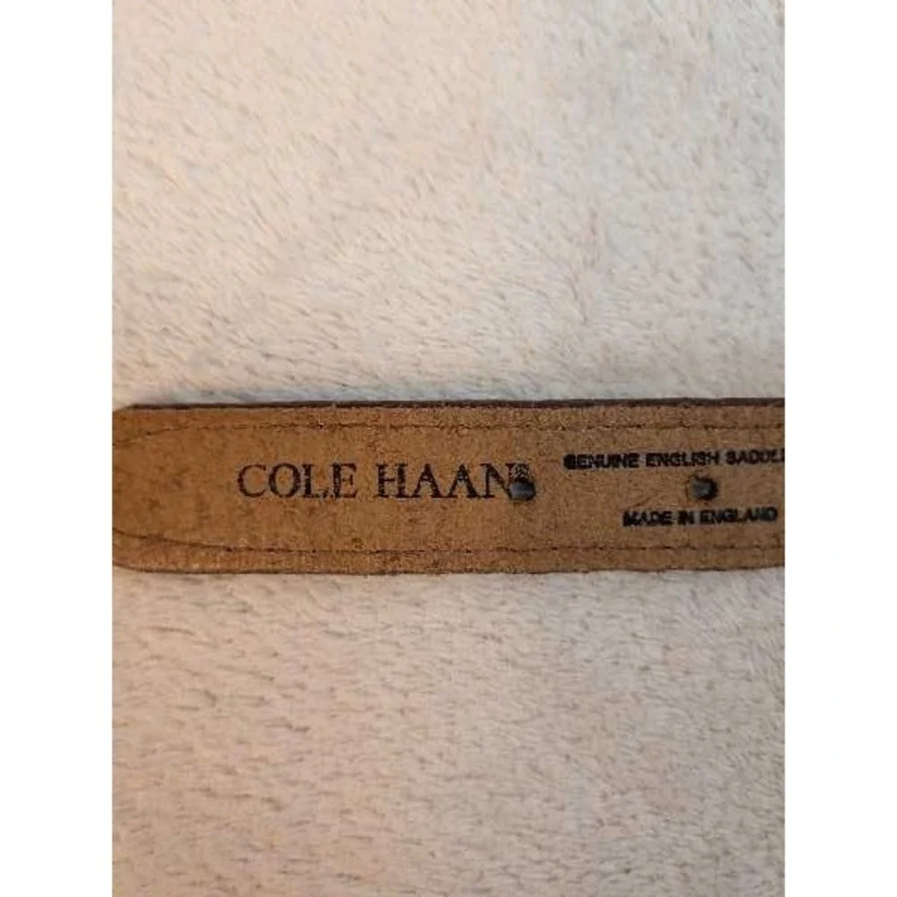 Cole Haan Genuine English Saddle Leather Belt Brown Brass Buckle Made in England